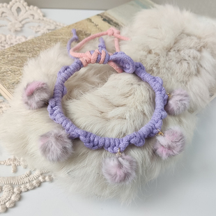 猫咪项圈可爱豹纹毛球宠物项圈可调节粉色棉绳小猫脖子围脖挂件