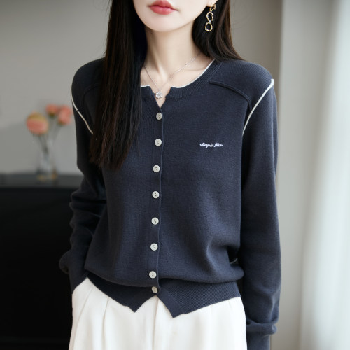 春秋刺绣字母针织开衫女显瘦外套