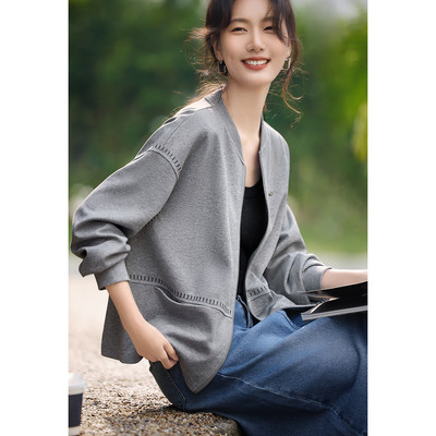 撞色刺绣春秋休闲棒球领卫衣外套