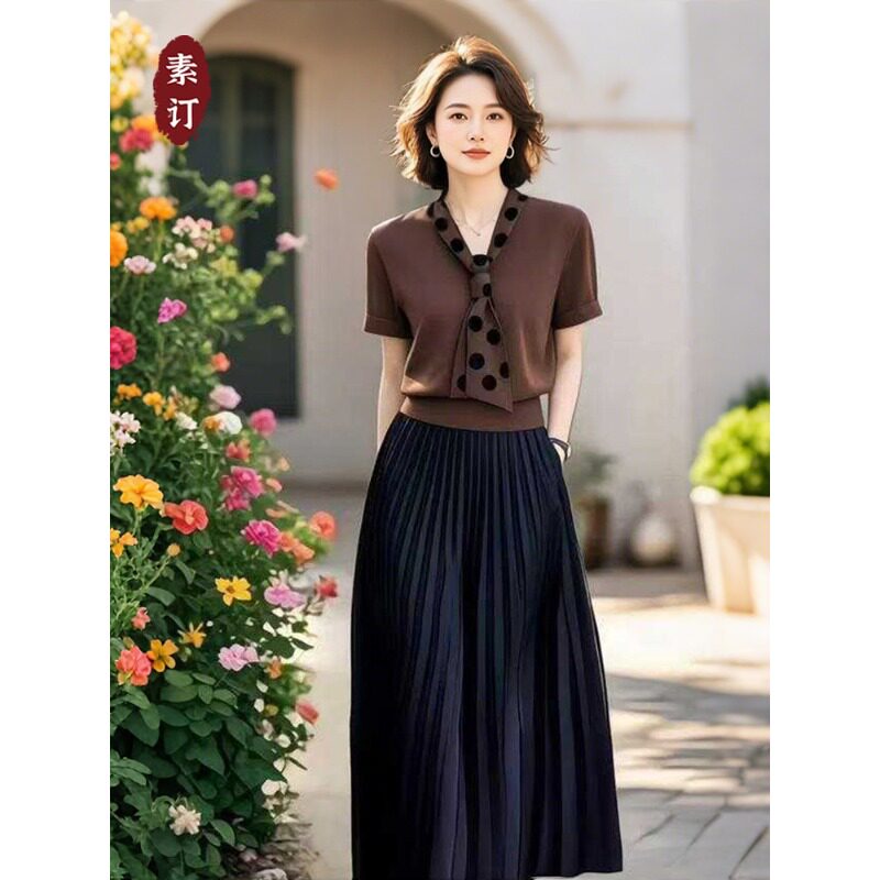 春夏时尚短袖针织衫半裙两件套女