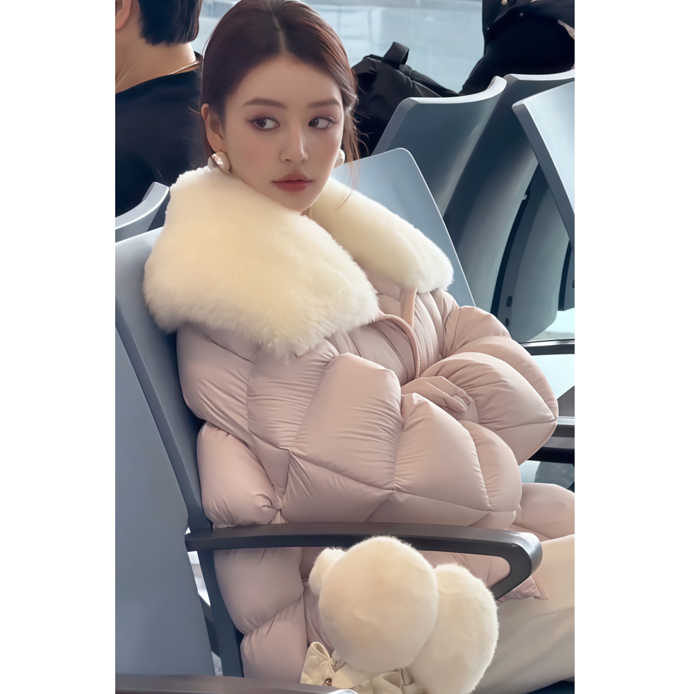 2025年冬季新款韩系轻奢复古温柔优雅淑女风淡粉色短款羽绒服外套