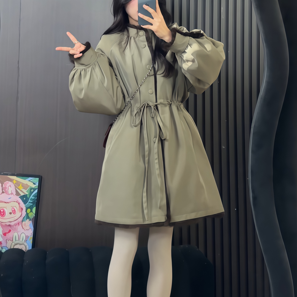 浅绿色立领棉衣外套女休闲保暖