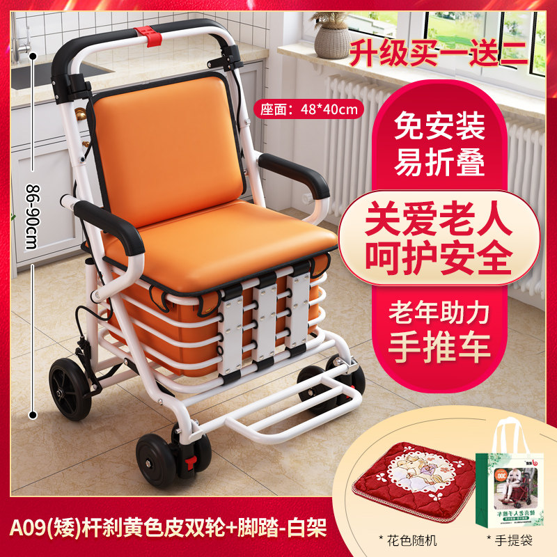 老人手推车可坐折叠代步助力购物小推车老年人坐的能推走的软椅子