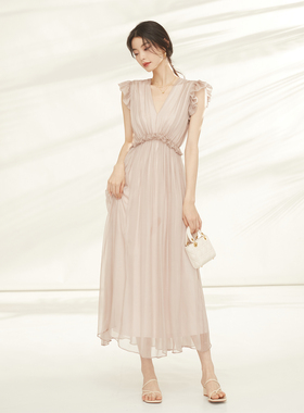 真丝连衣裙女夏2024新款高端精致收腰显瘦桑蚕丝无袖气质仙女长裙