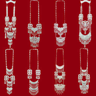 凉山彝族胸牌项链镀银仿哑银女装盛装挂饰长流苏豪华影视舞台配饰