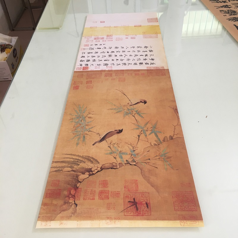 宋徽宗赵佶竹禽图复古书法字画国画赵孟頫题跋高清微喷仿古装饰画