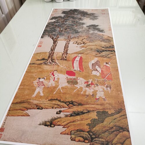 丁云鹏 《白马驮经图 》复古书画人物国画微喷仿古复制挂轴装裱画