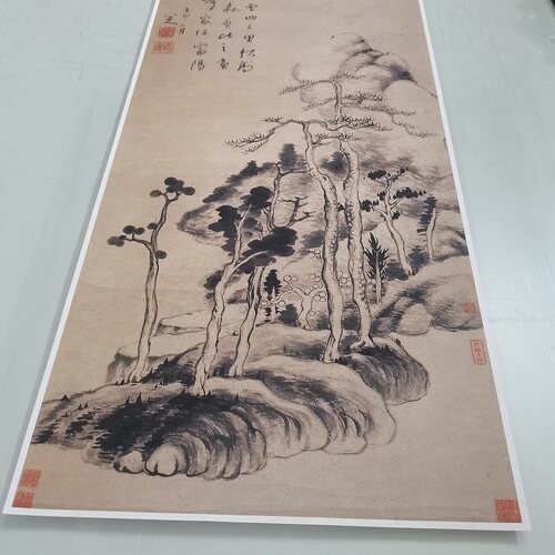 八大山人朱耷山水图复古书画水墨国画挂抽真迹高清微喷仿古复制画
