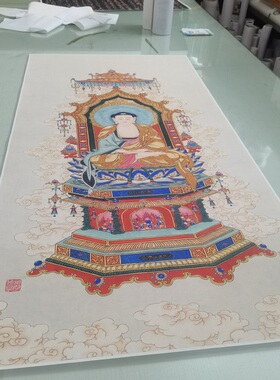 夏荆山唐卡佛像国画复古书画真迹高清微喷仿古复制挂轴装饰画装裱