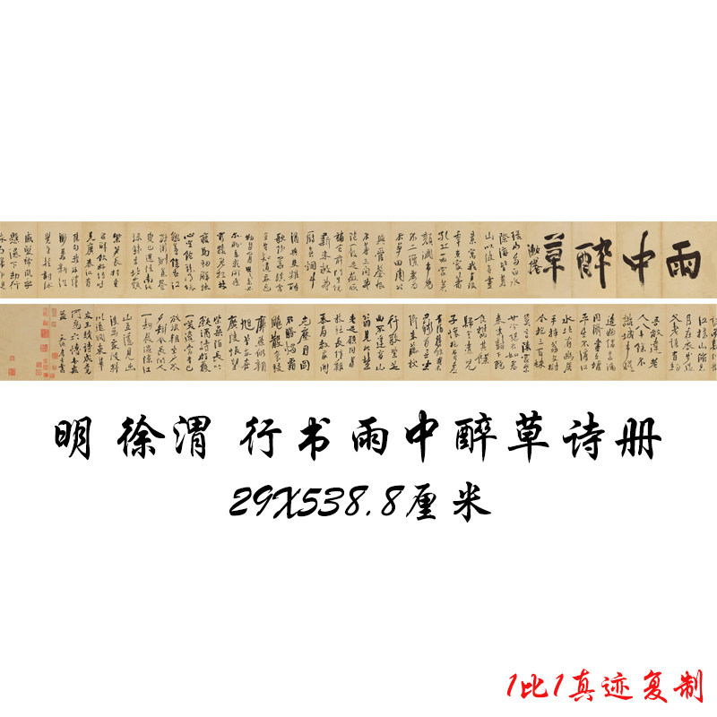 徐渭行书雨中醉草诗册复古书法字画真迹微喷仿古复制学习字帖装饰