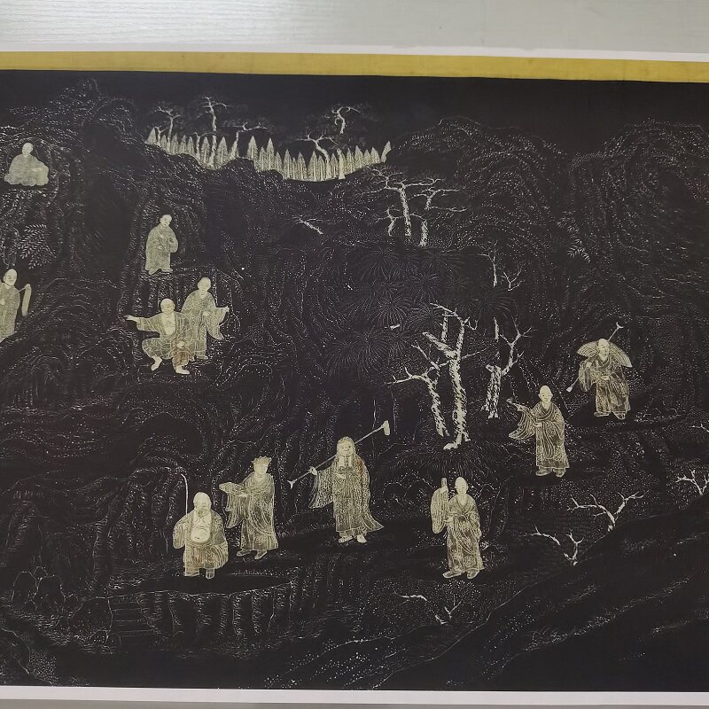 王方岳万寿山五百罗汉图复古书画碑刻国画宣纸微喷仿古手卷装饰画