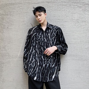 21新款个性水墨扎染潮流休闲宽松复古长袖衬衣3867-P75
