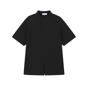夏季新中式简约纯色立领短袖男女衬衣潮流休闲拉链设计5264P65图片