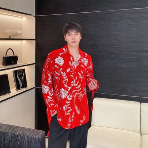 春季丝绒绣片翻领绑带设计长袖衬衣个性舞台装亮片表演服3565P115图片
