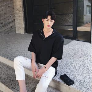 夏季慵懒睡衣风撞色翻领套头衬衣A261-551-P55,男装T恤,电商A246