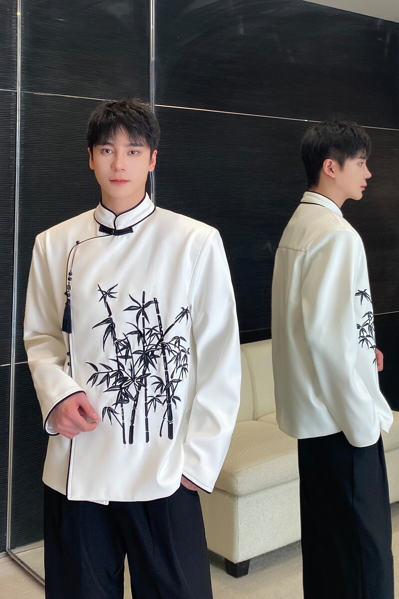 新中式绣竹立领盘扣流苏压襟男女西服风气质禅意外套3552P150,男装西服,电商A246