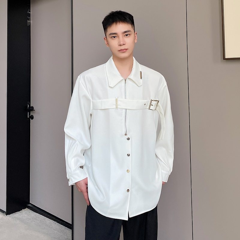 新款黑色衬衫休闲长袖潮流坠感ins衬衣外套男A246-2452-P90,男装衬衫,电商A246