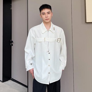 新款黑色衬衫休闲长袖潮流坠感ins衬衣外套男A246-2452-P90图片