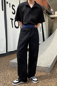 潮流痞帅牛仔腰头拼接暗黑男长裤气质韩版显长腿休闲男裤5078P80图片
