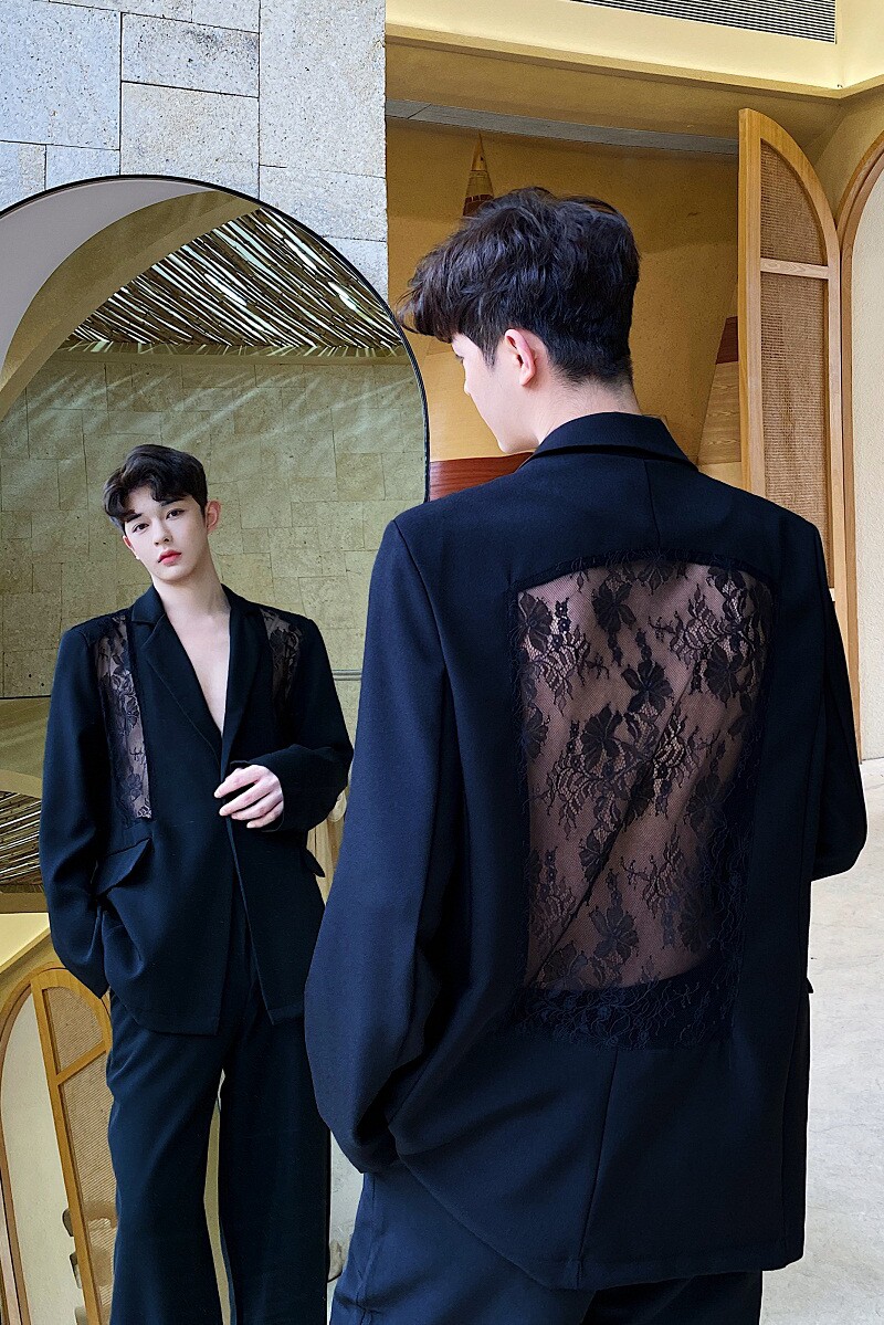 秀场小众镂空蕾丝拼接时髦西服夜店个性理发师A261-3952-P145,男装西服,电商A246