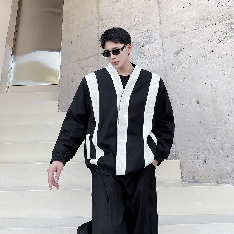 定制设计款拼接撞色条纹宽松痞帅高级感休闲西服外套3679-P135，男装西服，电商A246