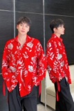 春季丝绒绣片翻领绑带设计长袖衬衣个性舞台装亮片表演服3565P115，男装衬衫，电商A246