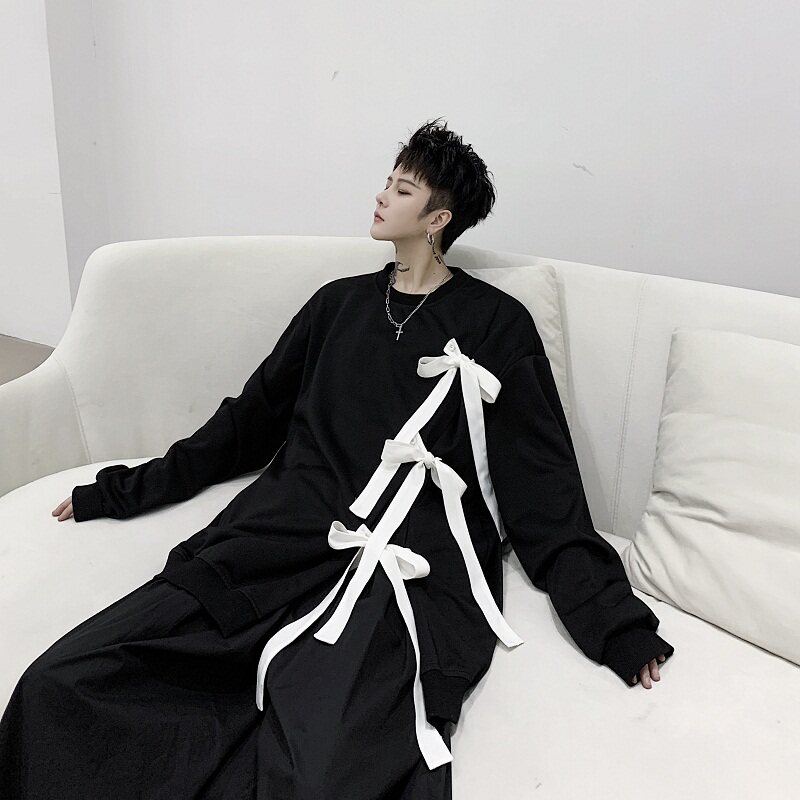 山本暗黑春季小众圆领撞色织带蝴蝶结长袖卫衣A261-3931-P75，男装卫衣，电商A246