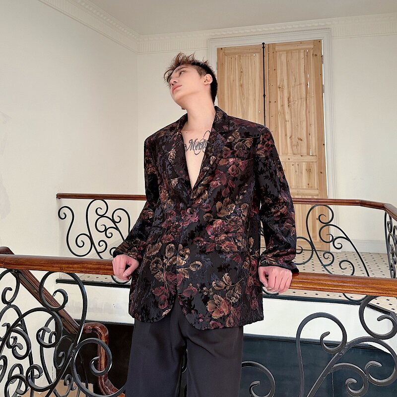 新款法式复古植绒提花休闲西服外套轻奢痞帅宽松西装6833P145,男装西服套装,电商A246
