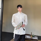 中式立领盘扣双门襟长袖男女衬衣风禅意缎面提花刺绣3540P105，男装衬衫，电商A246