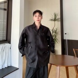 秋季韩版手工立体花锦缎翻领长袖男衬衣潮流雅痞宽松衬衫2612P115，男装衬衫，电商A246