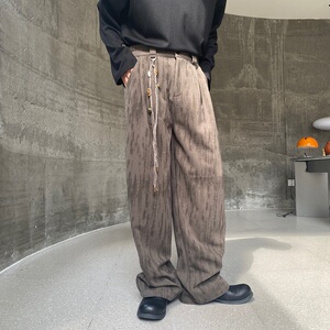 秋冬加厚毛呢直筒长裤复古做旧纹理腰绳设计阔腿男女长裤5209P95图片