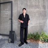 夏季新中式绑带设计男女短袖衬衣风禅意薄纱休闲衬衫9779P80，男装衬衫，电商A246
