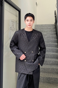 秋季潮流新款无领男女西服个性菱形格立体纹理休闲外套5181P125图片
