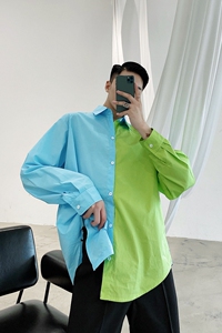 时髦百搭撞色个性长袖宽松复古潮流衬衣A261-3968-P75图片