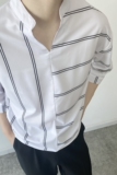 夏季条纹立领七分袖套头男衬衣韩版休闲痞帅衬衫568P55，男装衬衫，电商A246