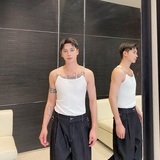 夏季个性珍珠肩带设计圆领短款男女背心潮流雅痞针织坎肩3545P65，男装背心/马甲，电商A246