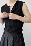 春夏山本暗黑系圆领无袖系扣男背心潮流坎肩休闲上衣3834P48，男装背心/马甲，电商A246