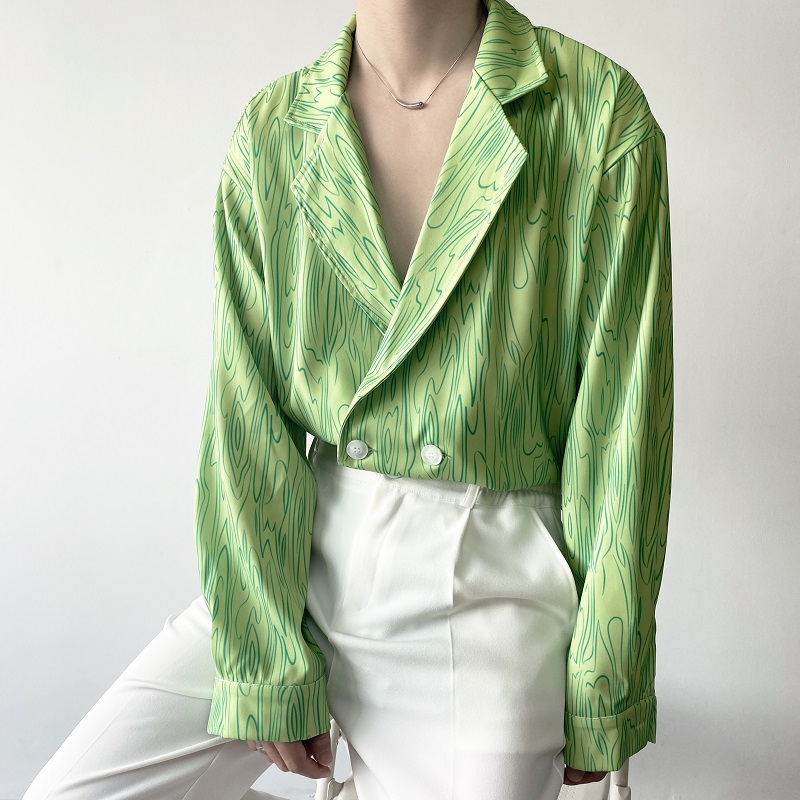 春夏自制水波纹印花冷淡风翻领长袖男衬衣韩版时髦衬衫3618P80，男装衬衫，电商A246