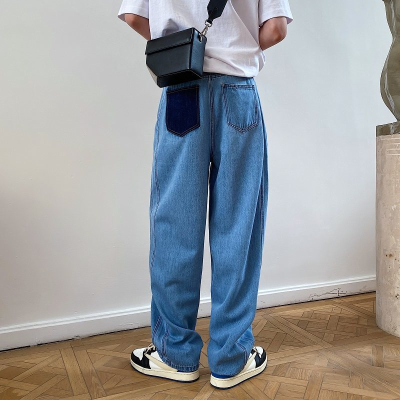 春季新款浅蓝色休闲直筒男牛仔裤韩版撞色口袋水洗高级感ZK07P85，男装牛仔裤，电商A246