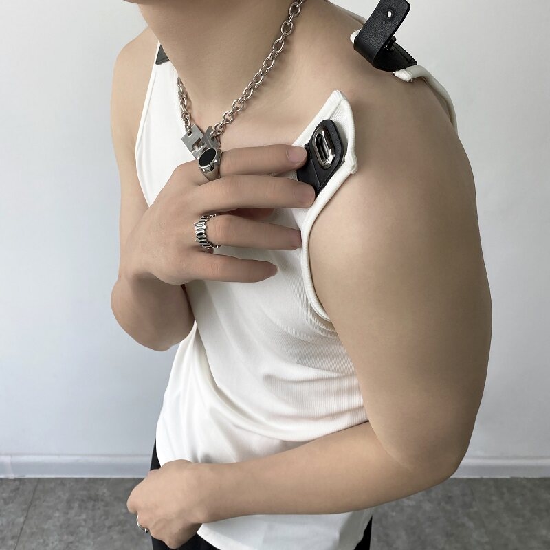 原创设计款可拆卸皮袢个性弹力无袖背心坎肩A246-3797-P55,男装背心/马甲,电商A246
