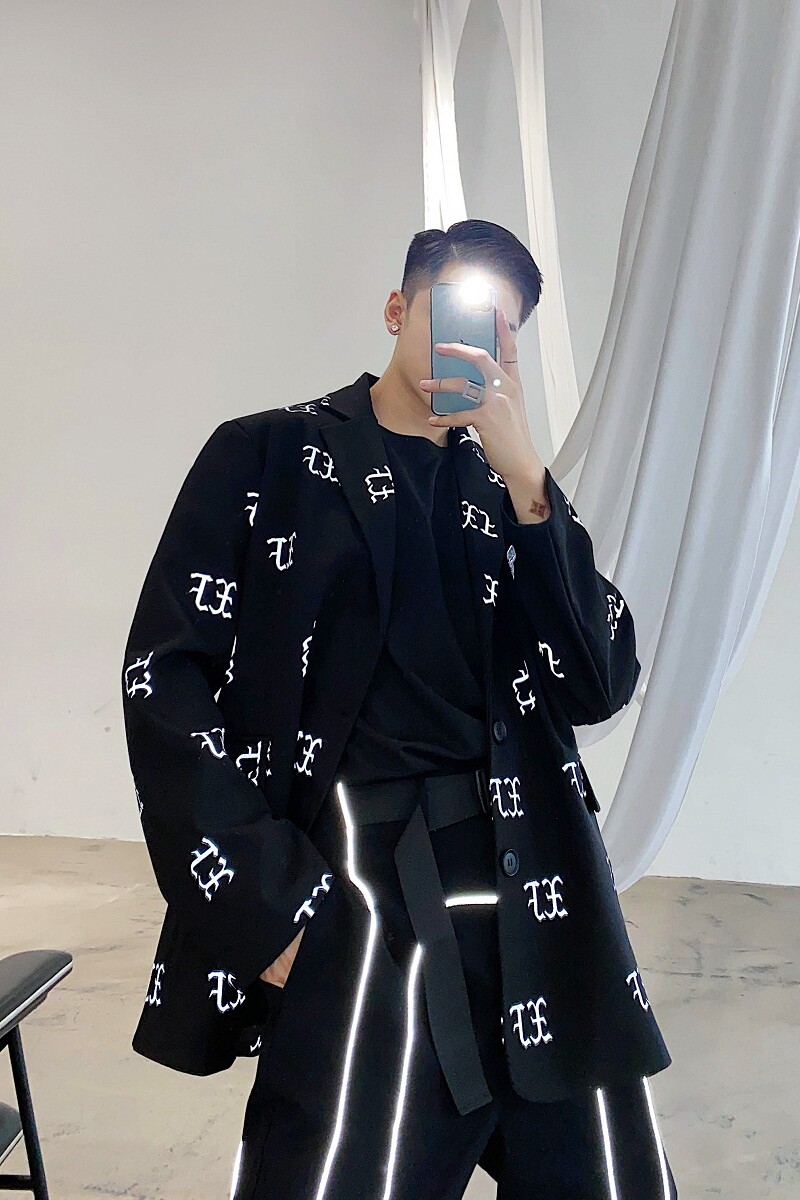 早秋网红INS潮流反光字母个性百搭男女宽松西服A261-9931-P125,男装西服,电商A246