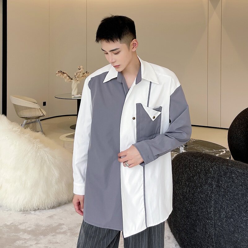 新款时尚休闲气质撞色设计感小众长袖衬衣男A246-2425-P75,男装衬衫,电商A246
