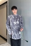 秋季丝绒绣亮片立领长袖男女衬衣复古休闲宽松衬衫3553P115，男装衬衫，电商A246