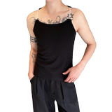 夏季个性珍珠肩带设计圆领短款男女背心潮流雅痞针织坎肩3545P65，男装背心/马甲，电商A246