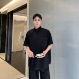 夏季新中式立领盘扣设计短袖男女衬衣复古风衬衫9768P95，男装T恤，电商A246