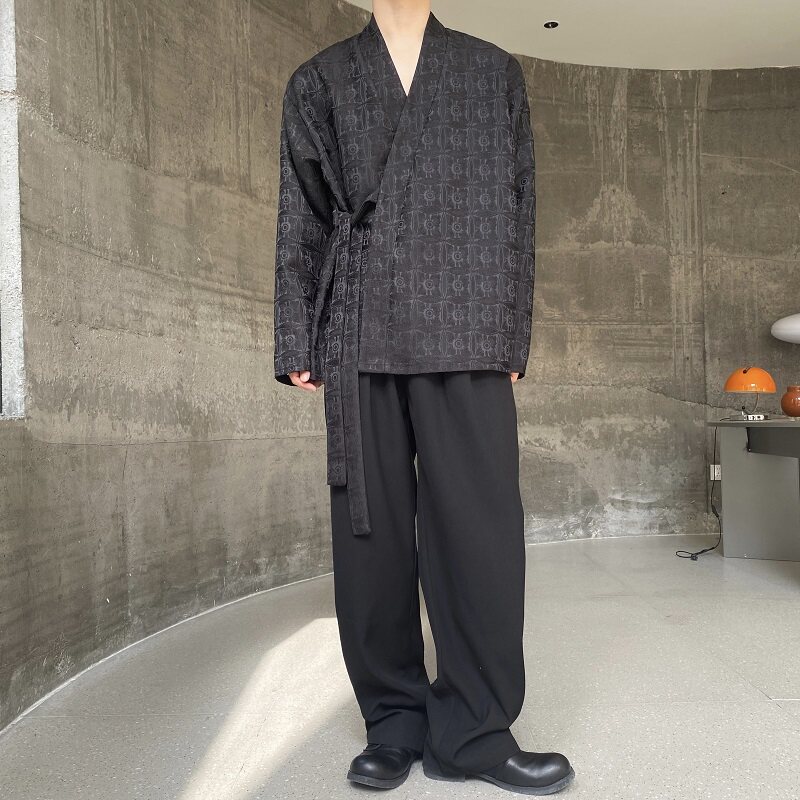 春季新款立体提花中式禅意长袖男女衬衣复古风系带衬衫3535P95,男装衬衫,电商A246