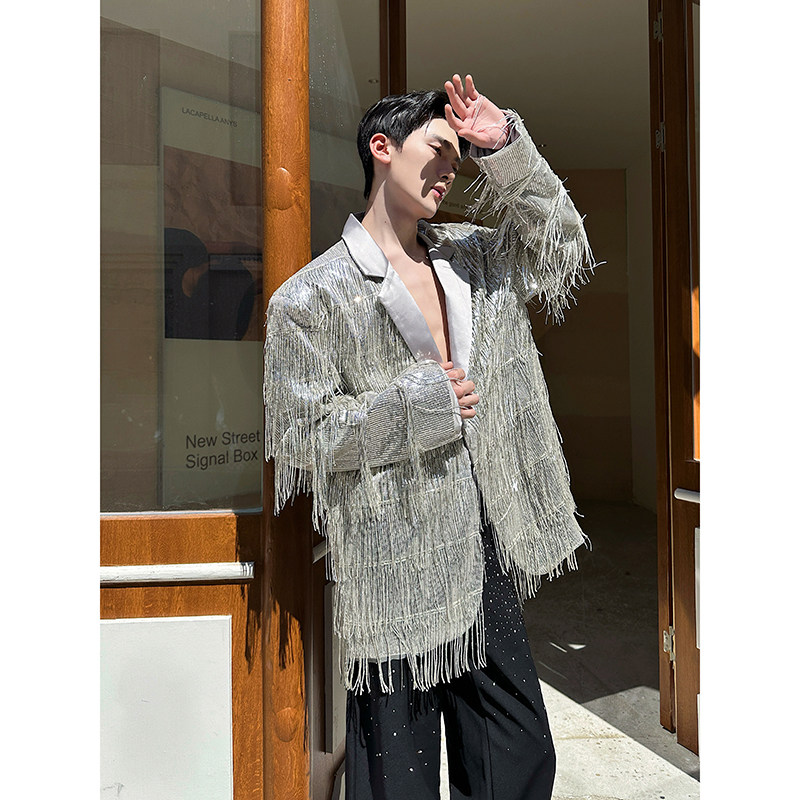 潮流新款亮片流苏设计西服外套舞台表演服6835P195,男装西服,电商A246