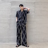 夏季个性印花翻领短袖男衬衣潮流痞帅休闲衬衫9994P65，男装T恤，电商A246