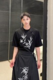 夏季新中式盘扣刺绣圆领针织短袖T恤复古风休闲半袖上衣9771P75，男装T恤，电商A246