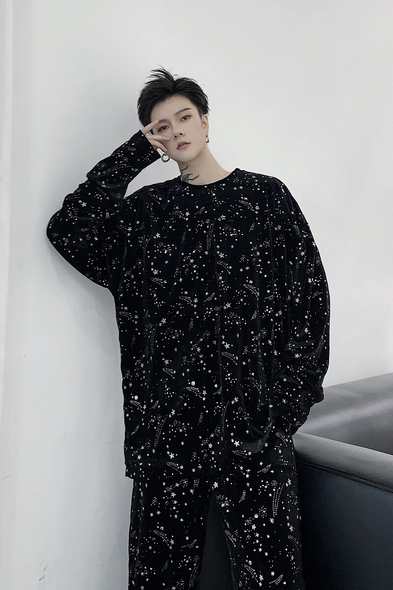 早春个性烫钻闪耀星光丝绒圆领长袖A261-6808-P65,男装卫衣,电商A246